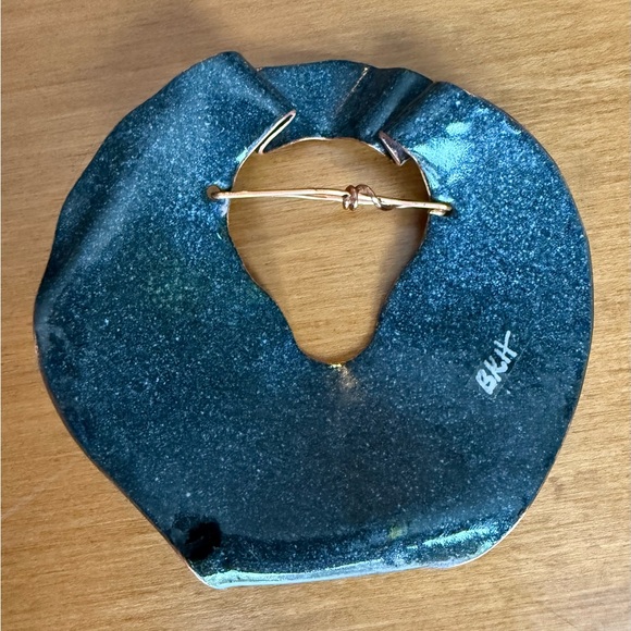 1980s Chocolate Brown Leather Belt w/ Artistic Metal Slider Buckle - Picture 4 of 5